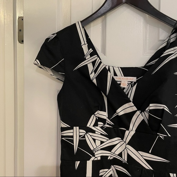 Tori Richard Black Bamboo Print Cap Sleeve Dress 2 - Picture 4 of 4